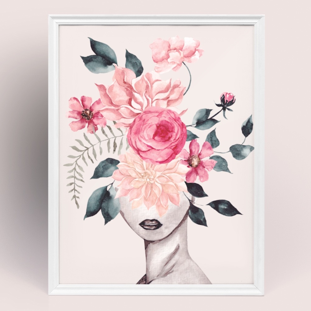 Watercolor Floral Woman Portrait Wall Art Illustration Print Poster Unframed - Picture 3 of 17